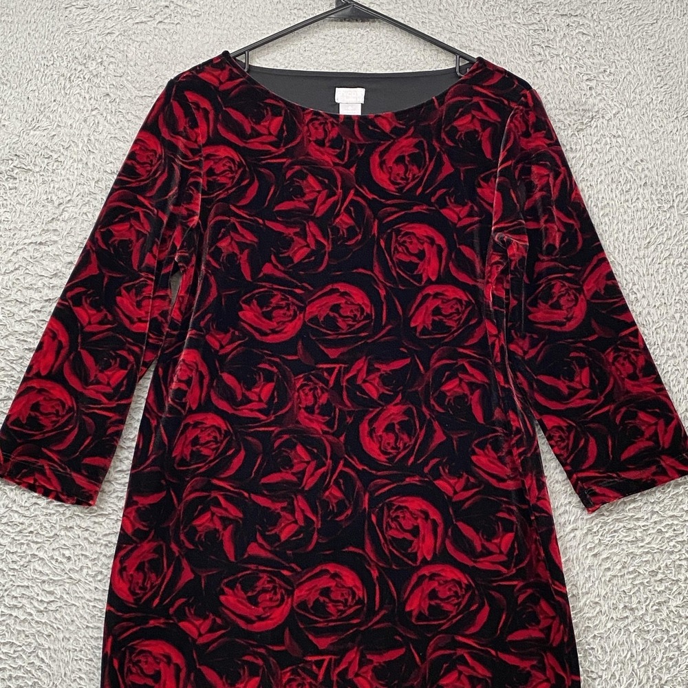 Chicos Travelers Dress Womens 4/6 Red Rose Velvet Sheath‎ Midi Party Cocktail 0 - Picture 3 of 15